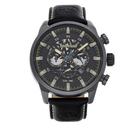 Timberland Henniker III Herrenuhr TDWGF2100601 - Schwarzes Edelstahlgehäuse, schwarzes Zifferblatt, schwarzes Lederarmband