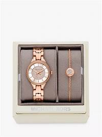 Michael Kors MK1039 Damenuhr und Armband in Roségold - Kristallbesatz