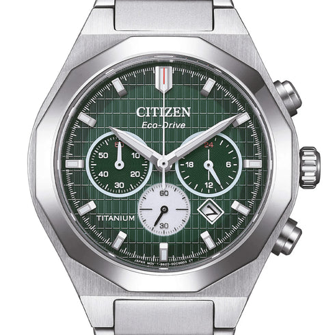 CITIZENCitizen CA4691 - 59X Men's Green Dial Chronograph Watch with Titanium Case & Sapphire CrystalWATCHESEcecile