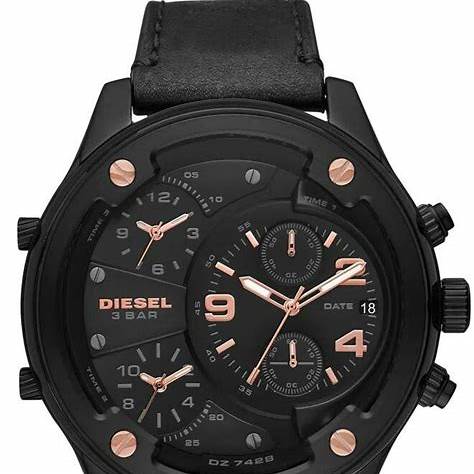 Diesel Boltdown Chronograph Men's Watch DZ7428 - 56mm Black Dial, Black Leather Strap