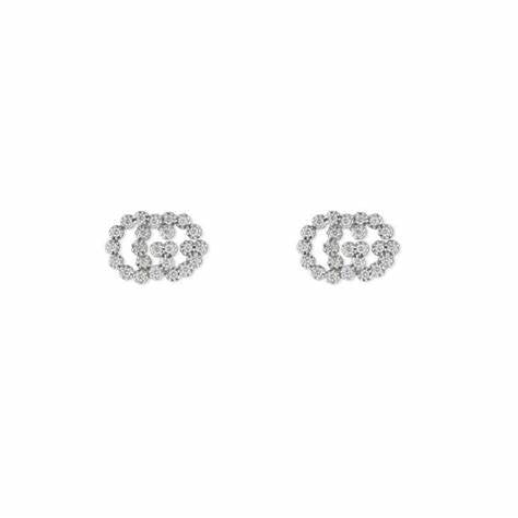 Gucci YBD481676003 Boucles d'oreilles en or blanc 18 carats GG Running Diamond Stud Ears