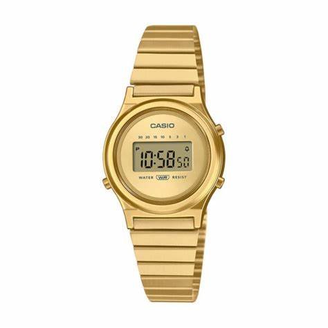CASIO & VINTAGECasio LA700WEG - 9AEF Vintage Mini Watch - Gold Dial, Gold Stainless Steel Mesh BandWATCHESEcecile