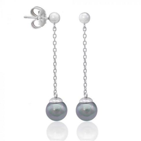 MAJORICAMajorica 16472.03.2.000.010.1 Women's Earrings – Rhodium - Plated Silver, 8mm Grey Pearls, Drop DesignBIJOUXEcecile