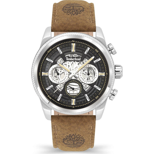 TIMBERLANDTimberland Hadlock TDWGF2200704 Men's 46mm Black Dial Quartz Watch, Brown Leather StrapWATCHESEcecile