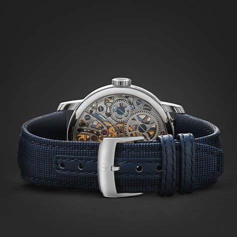 Baume & Mercier Classima 10735 Reloj Esqueleto de cuerda manual para hombre - Esfera azul, caja de acero, correa de tela azul