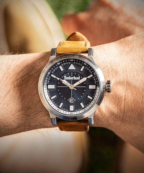 TIMBERLANDTimberland Driscoll TBL15248JS03 Men's 46mm Blue Dial Quartz Watch – Brown Leather StrapWATCHESEcecile