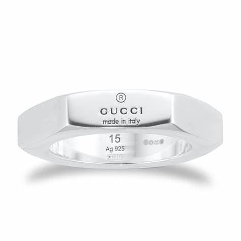 Gucci Trademark Sterling Silver Hexagonal Ring - Size 6