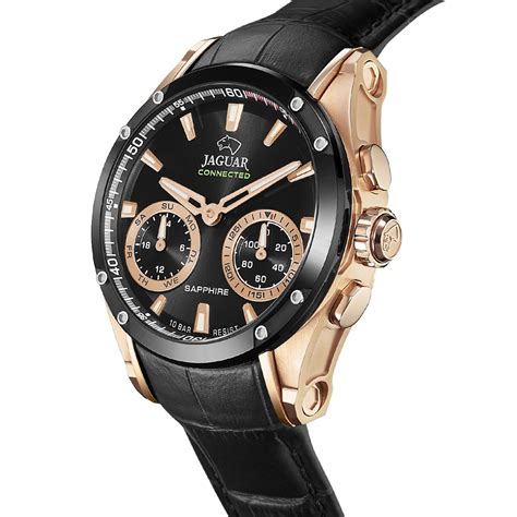 Smartwatch ibrido da uomo Jaguar Connected J959/1 - Cassa in acciaio inossidabile color oro rosa, quadrante nero, cinturino in pelle nera