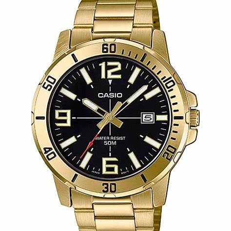 CASIO & VINTAGECasio MTP - VD01G - 1BVUDF Men's Watch - Black Dial, Gold - Plated Stainless Steel BraceletWATCHESEcecile