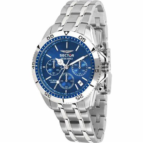 Sector SGE 650 R3273962001 Men's Chronograph Quartz Watch - 42mm Blue Dial, Stainless Steel Bracelet