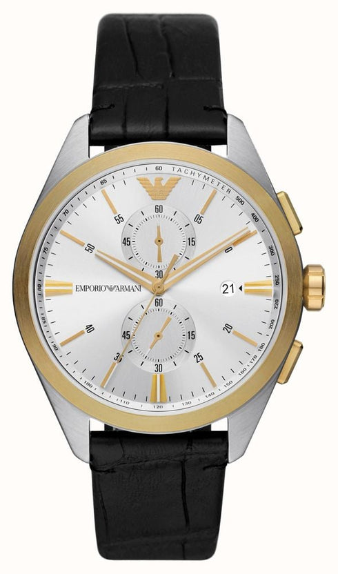 EMPORIO ARMANIEmporio Armani AR11498 Chronograph Watch – Silver Dial, Black Leather StrapWATCHESEcecile