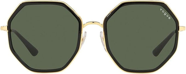 Vogue VO4224S Women's Sunglasses – 55mm Irregular Metal Frame, Dark Green Lenses, Gold/Black Finish