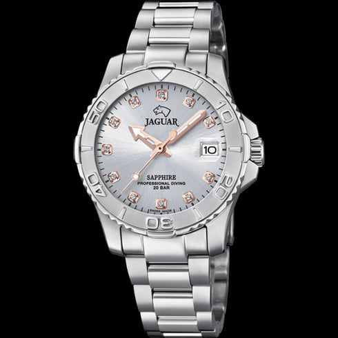JAGUARJaguar Executive J870/2 Women's Diver Watch – Stainless Steel, Silver Dial with CrystalsWATCHESEcecile