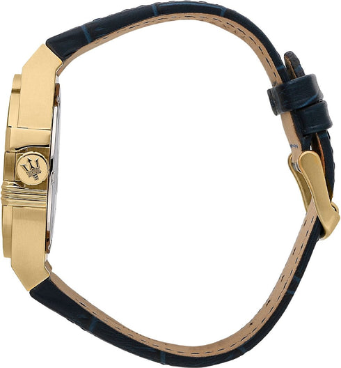 Maserati Potenza R8851108035 Men’s Quartz Watch – Gold‑Tone, Blue Leather