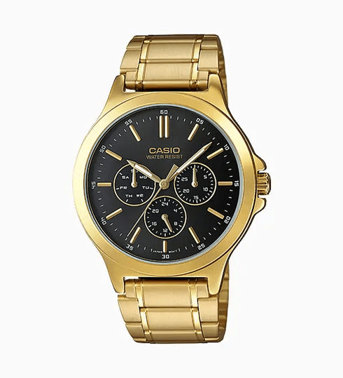 CASIO & VINTAGECasio MTP - V300G - 1AUDF Men's Watch – Gold Stainless Steel, Black Dial, ChronographWATCHESEcecile