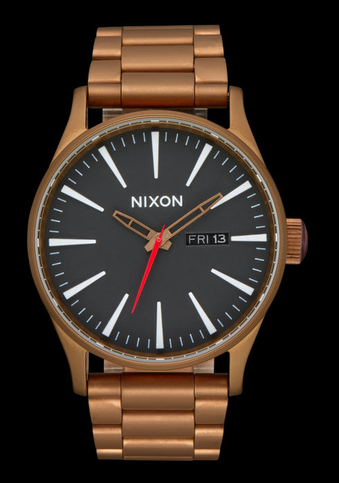 Montre Nixon Sentry A356-5145 pour hommes, acier inoxydable bronze/noir, 42 mm