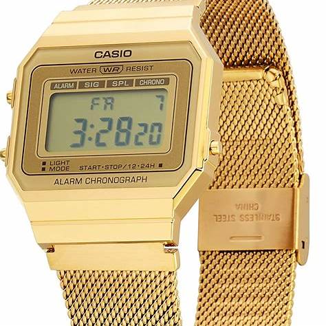 CASIO & VINTAGE: Casio Vintage A700WEMG - 9AEF Unisex Digital Watch – Gold - Tone Mesh BandWATCHESEcecile
