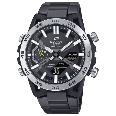 Casio Edifice ECB-2000DD-1AEF Reloj analógico digital con energía solar para hombre - Esfera negra, Brazalete de acero inoxidable
