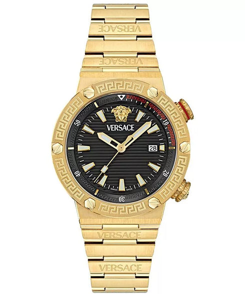 Versace Greca Logo Diver VE8G00624 – Gold-Tone Men’s Watch, Black Dial