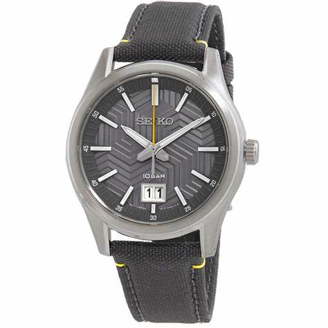 SEIKOSeiko SUR543P1 Men's Quartz Watch - Gray Dial, Date Display, Nylon StrapWATCHESEcecile