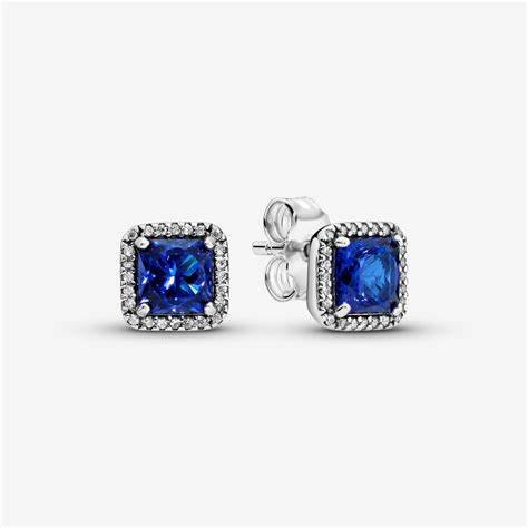 PANDORAPandora 293551C01 Sparkling Square Blue Halo Stud Earrings - Sterling Silver, Blue CrystalBIJOUXEcecile
