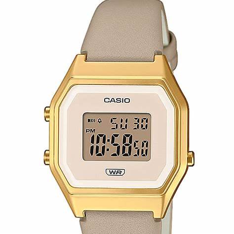 Casio LA680WEGL-5EF Reloj Digital Vintage - Esfera topo, correa de malla de acero inoxidable dorada