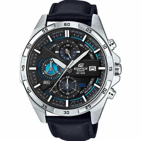 Casio Edifice EFR-556L-1AVUEF Men's Chronograph Watch - Black Dial, Leather Band