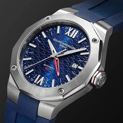 Baume & Mercier Riviera 10659 Orologio automatico GMT da uomo - Quadrante blu, cinturino in gomma blu