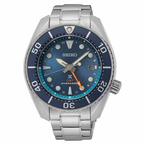 Seiko Prospex SFK001J1 Reloj de buceo GMT solar para hombre - Esfera azul, Brazalete de acero inoxidable