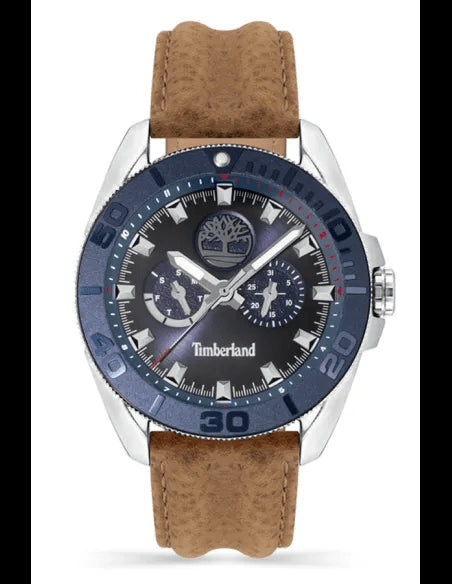 TIMBERLANDTimberland Fairhill TDWGF2200903 Men's 44mm Blue Dial Quartz Watch – Brown Leather StrapWATCHESEcecile
