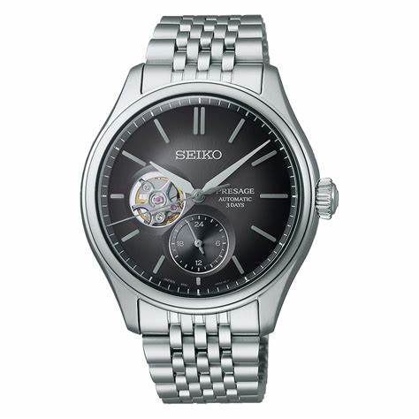 Seiko Presage SPB471J1 Sumi-iro Open Heart Orologio automatico - Quadrante nero, bracciale in acciaio inossidabile