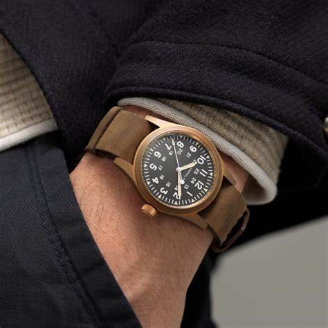 Hamilton Khaki Field Mechanical Bronze H69459530 - 38mm Bronze Case, Black Dial, Brown Leather NATO Strap