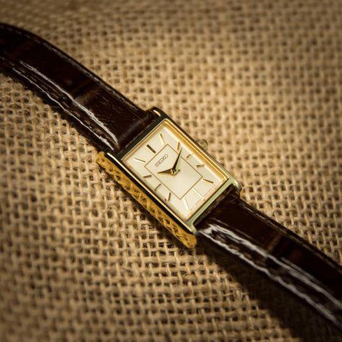 SEIKOSeiko SWR066P1 Women's Watch – Gold Rectangular Case, Brown Leather StrapWATCHESEcecile