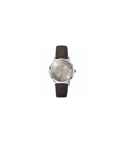 GUESSGc X60016G1S Men's Slim Watch – Silver Case, Beige Dial, Brown Leather StrapWATCHESEcecile
