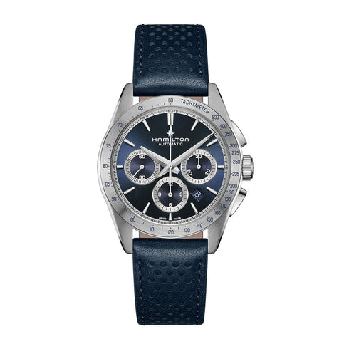 Hamilton Jazzmaster H36616640 Auto-Chrono-Uhr für Herren - blaues Zifferblatt, Lederarmband