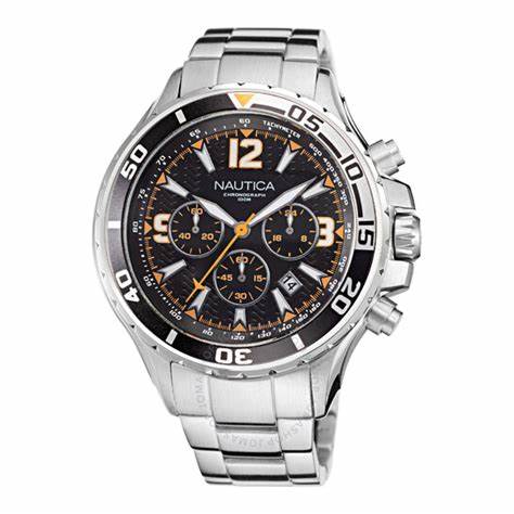 NAUTICANautica NAPNSS217 Men's Chronograph Watch - Black Dial, Stainless Steel BraceletWATCHESEcecile