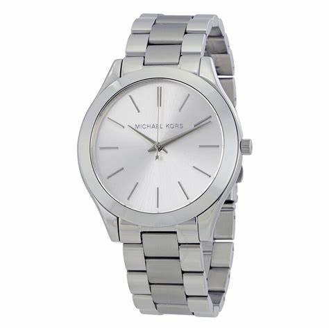 Michael Kors MK3178 Montre Slim Runway pour femme en acier inoxydable de couleur argentée