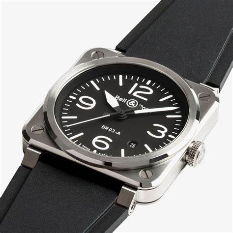 BELL & ROSSBell & Ross BR 03 Black Steel Men's Automatic Watch BR03A - BL - ST/SRB - Black Dial, Stainless Steel Case, Black Rubber StrapWATCHESEcecile