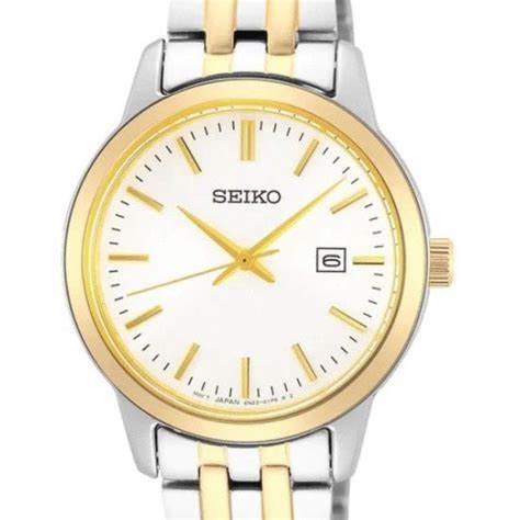 Seiko SUR410P1 Reloj de cuarzo para mujer - Acero inoxidable bicolor, esfera blanca, indicador de fecha