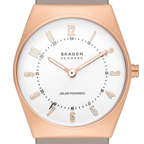 Skagen Danimarca SKW3079 Orologio solare Grenen Lille - Oro rosa, cinturino in pelle grigio, 26 mm