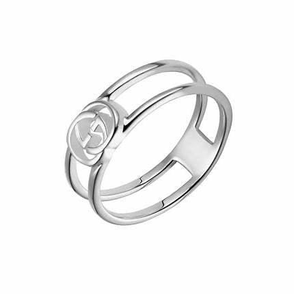 Gucci Entrelazado G Anillo de Plata de Ley 6mm - Talla 6