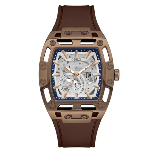 Guess GW0980G3 Men’s Phoenix Automatic Watch – Brown Case, Silicone Strap