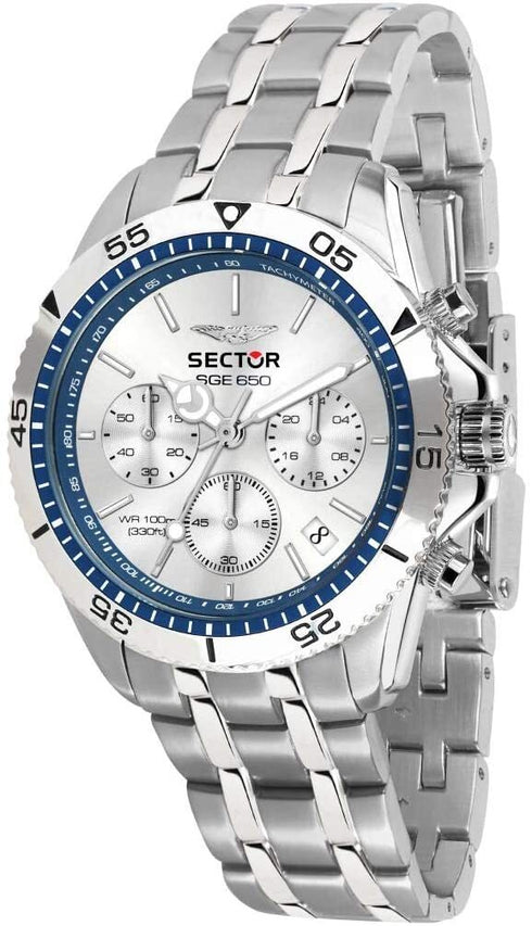 Sector SGE 650 Men's Chronograph Quartz Watch - 42mm Stainless Steel Case, Black Dial, Sapphire Crystal
