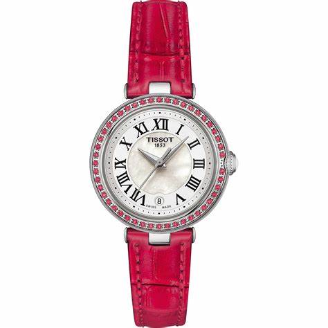 Tissot Bellissima Small Lady Reloj de cuarzo para mujer - Esfera nacarada, correa de piel rosa