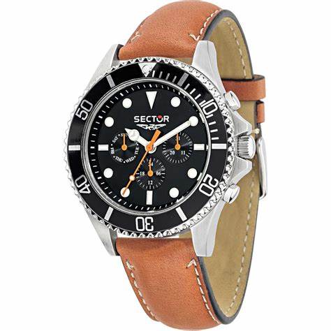 Sector 235 R3251161012 Men's Multifunction Quartz Watch - 46mm Black Dial, Brown Leather Strap