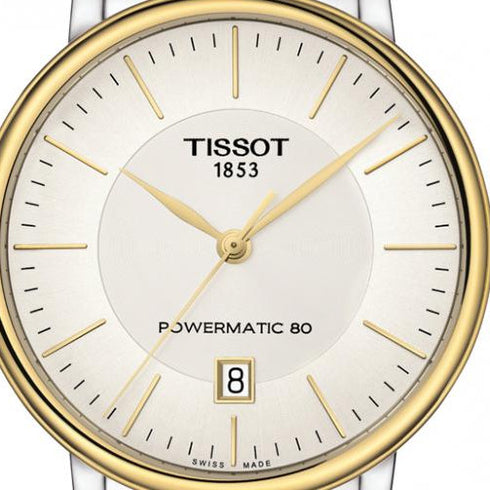 Reloj Tissot Carson Premium Powermatic 80 para hombre T1224072203100 - Acero inoxidable bicolor, esfera plateada