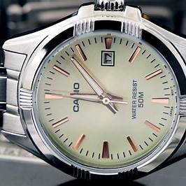 CASIO & VINTAGECasio LTP - 1308D - 9AVDF Women's Watch - Beige Dial, Stainless Steel BandWATCHESEcecile