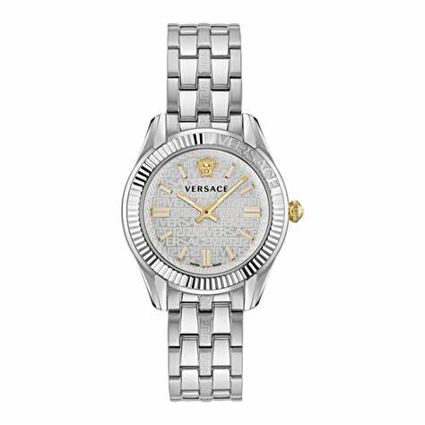 Versace Greca Time VE6C00323 Damenuhr - Edelstahl, silbernes Zifferblatt, 35mm