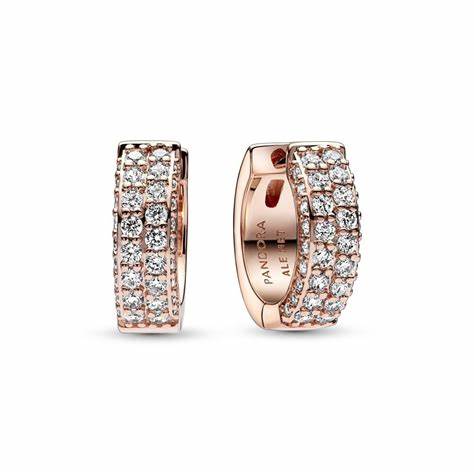 PANDORAPandora 282622C01 Timeless Pavé Double - Row Hoop Earrings - 14k Rose Gold - Plated with Clear Cubic ZirconiaBIJOUXEcecile