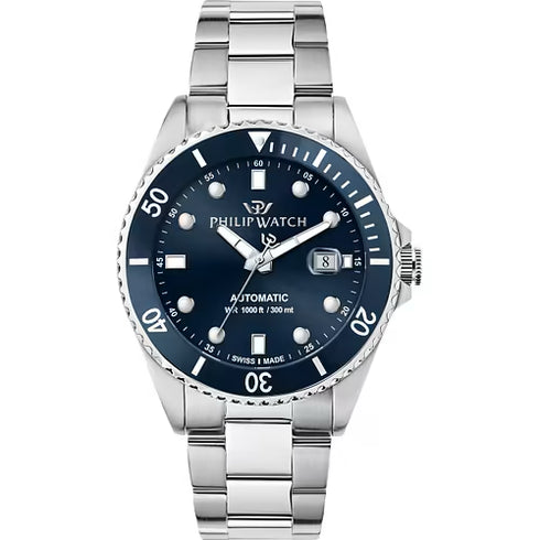 Philip Watch R8223216011 Caribe Diving Men's Watch – 42mm, Blue Dial, Automatic, Steel Bracelet
